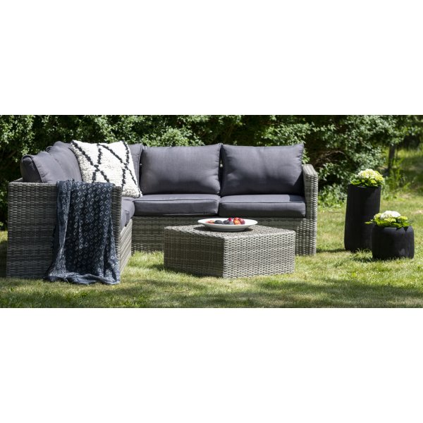 Boviken hjørnesofa med fotskammel - Grå kunstrotting Boviken hjørnesofa med fotskammel - Grå kunstrotting