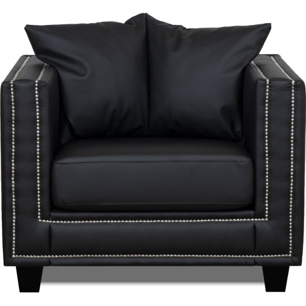 Temple Double Deco lenestol - Svart PU / slv nagler