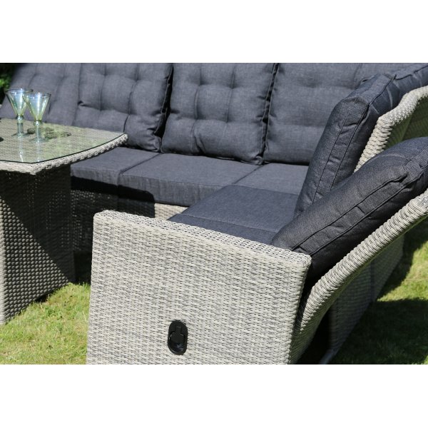 Orlando utemøbelgruppe høy rygg justerbar (2-H-2 + bord) - Grå kunstrotting Orlando utemøbelgruppe høy rygg justerbar (2-H-2 + bord) - Grå kunstrotting