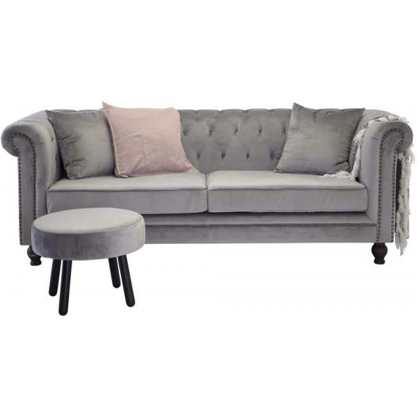 Chesterfield 3-seters sofa Churchill - Lysegrå Fløyel Chesterfield 3-seters sofa Churchill - Lysegrå Fløyel