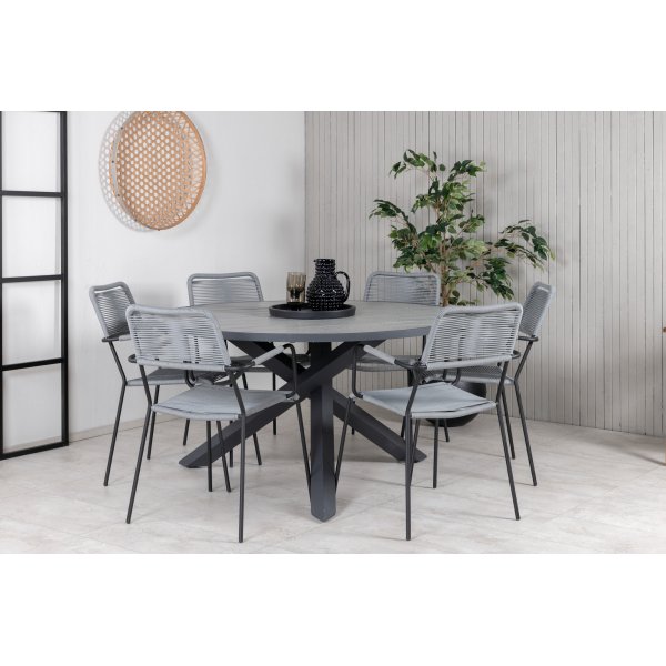 Parma uteservering sett med 6 Lindos stoler - Sort/Gr