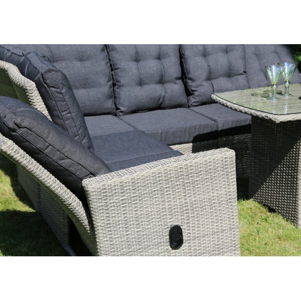 Orlando hjørnesofa med høy rygg (justerbar) inkludert spisebord - Grå kunstrotting Orlando hjørnesofa med høy rygg (justerbar) inkludert spisebord - Grå kunstrotting