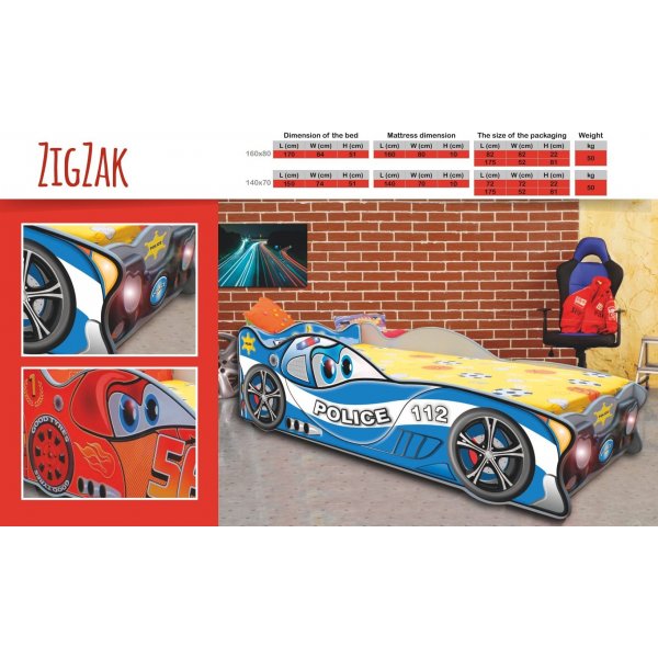 Zigzak racing bil barneseng - 80x160 cm Zigzak racing bil barneseng - 80x160 cm