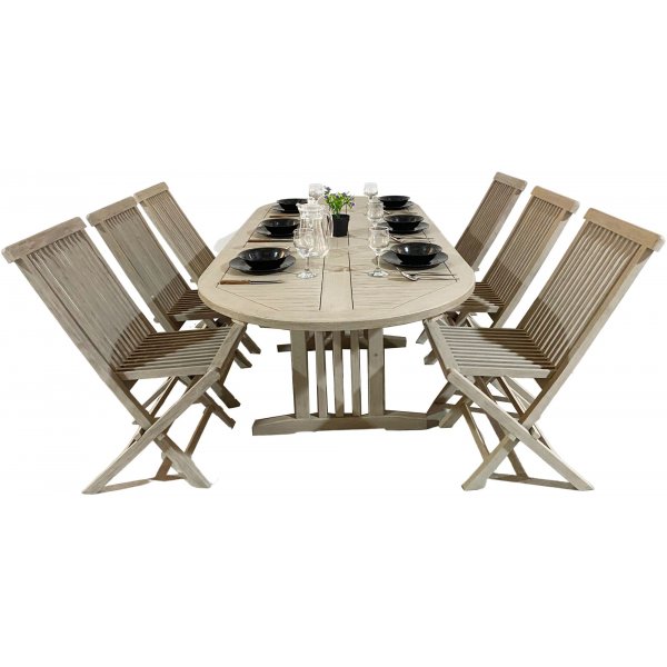 Ovalt Salt spisebord i teak, med sommerfuglfunksjon. 150-210 cm - Gr teak