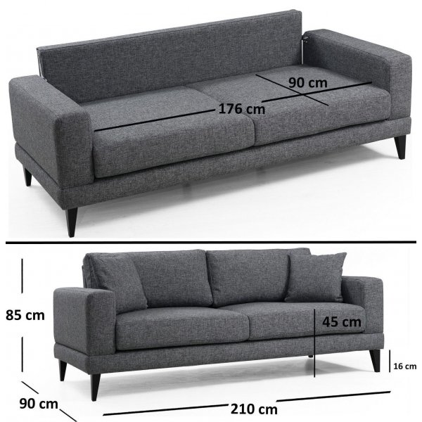 Lido 3-seters sofa - Mørkegrå Lido 3-seters sofa - Mørkegrå