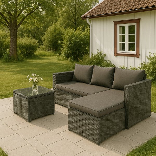 Miami utegruppe sofa med bord - Gr kunstrotting