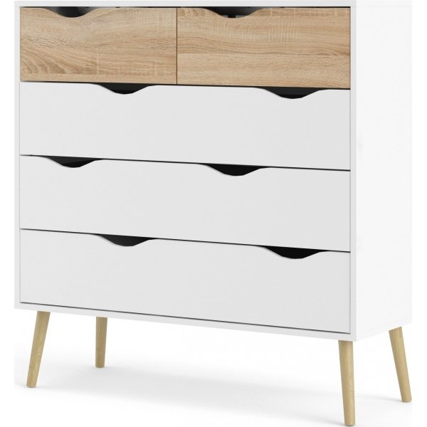 Oslo kommode med 5 skuffer - Hvit/eik Oslo kommode med 5 skuffer - Hvit/eik