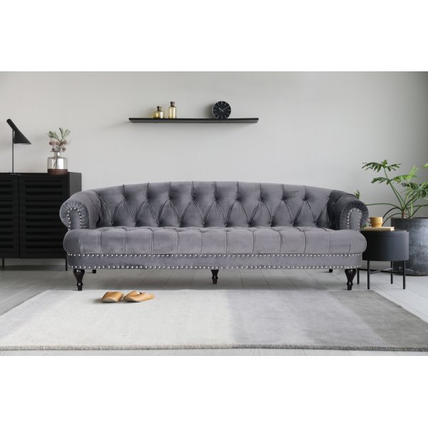 Sofa 3-seter chesterfield grå fløyel Sofa 3-seter chesterfield grå fløyel