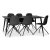 Dipp spisegruppe; spisebord, 180x90 cm med 6 svarte, svingbare Bridge pinnestoler + 4.00 x Mbelftter