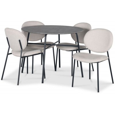 Tofta spisegruppe Ø100 cm bord i betongimitasjon + 4 stk Tofta beige stoler