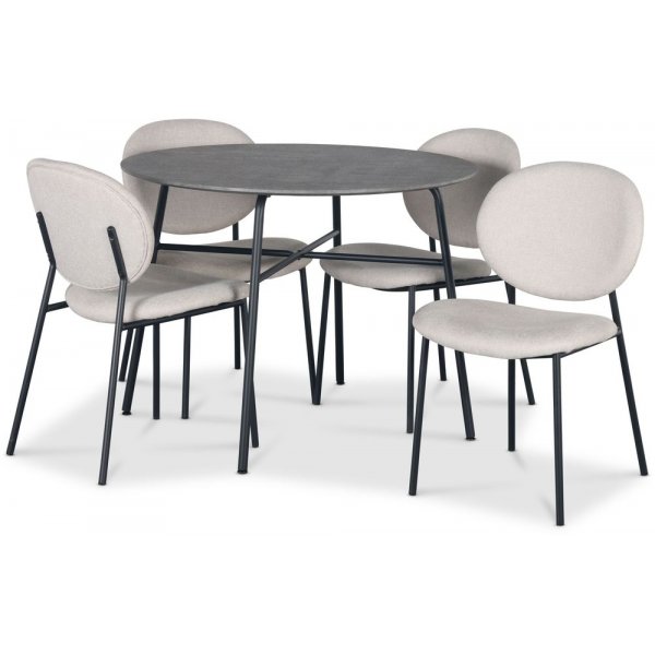 Tofta spisegruppe 100 cm bord i betongimitasjon + 4 stk Tofta beige stoler