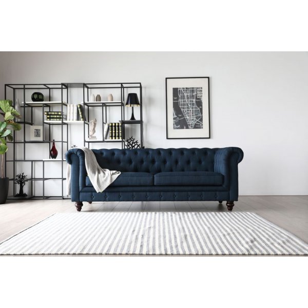 Herron 3-seters chesterfield-sofa - Blå + Tekstilrens for møbler Herron 3-seters chesterfield-sofa - Blå + Tekstilrens for møbler