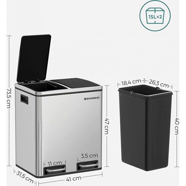Daloa søppelbøtte 35 l - Sølv/sort Daloa søppelbøtte 35 l - Sølv/sort