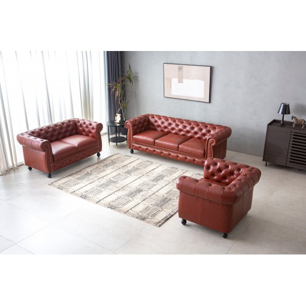 Sofa Chesterfield 3-seter i brunt PU - Charles Sofa Chesterfield 3-seter i brunt PU - Charles