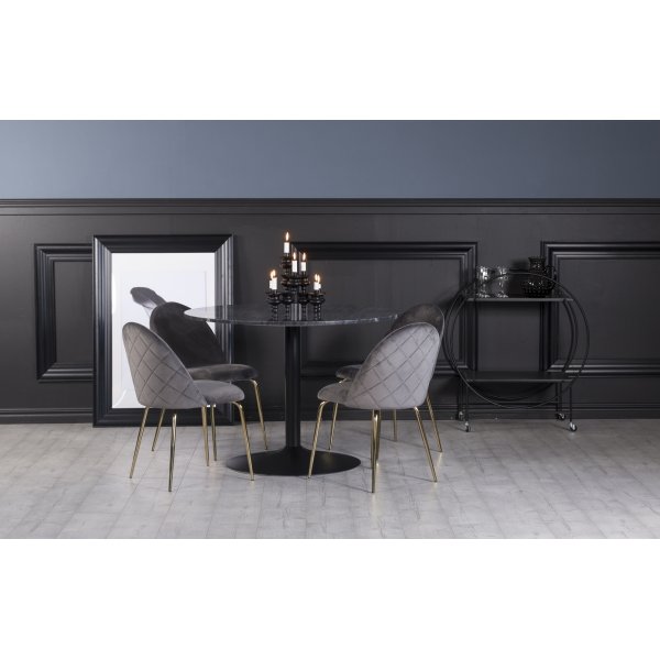 Plaza spisegruppe, marmorbord med 4 st Plaza flyelstoler - Gr/Svart