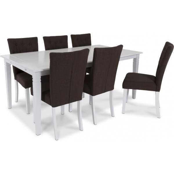 Sandhamn Spisegruppe 180 cm med 6 Crocket stoler - Hvit / Brun
