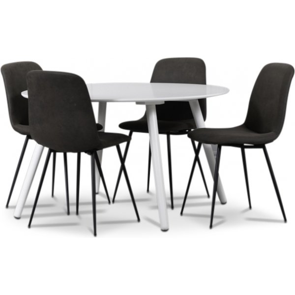 Rosvik spisegruppe, spisebord med 4 st Smokey spisestoler - Hvit/Vintage