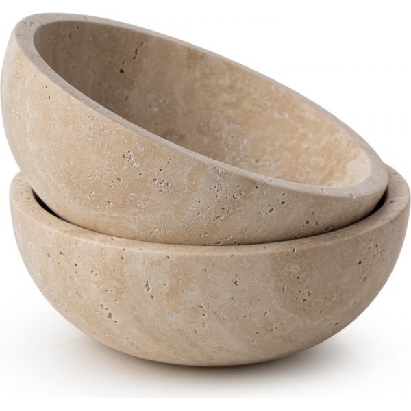 Skåler i beige travertinmarmor - 2 stk Skåler i beige travertinmarmor - 2 stk