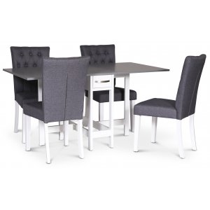 Fr spisegruppe; Fr klaffbord i hvit/gr med 4 gr Crocket-stoler