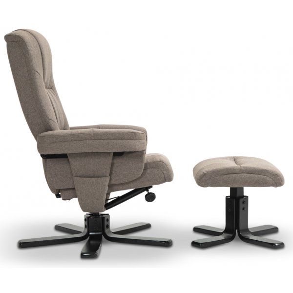 Oslo hvilestol med krakk i mørk beige stoff Oslo hvilestol med krakk i mørk beige stoff