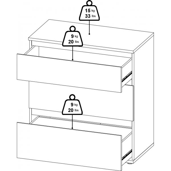 Nova kommode med 3 skuffer - Hvit
