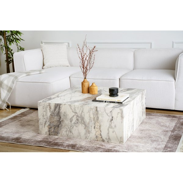 Prizma salongbord 90 x 90 cm - Hvit marmor Prizma salongbord 90 x 90 cm - Hvit marmor