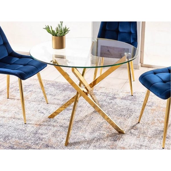 Charlotte rundt spisebord med gullben 90 cm + Mbelftter