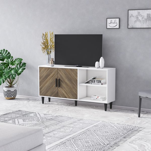 Fiorita mediabenk - Hvit/valnøtt Fiorita mediabenk - Hvit/valnøtt