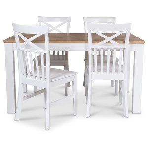 Dalar spisegruppe 140 cm bord hvit/eik + 4 Mellby stoler