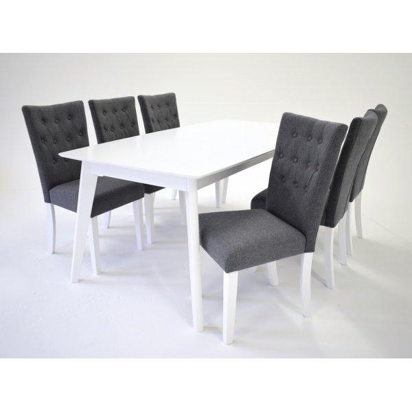 Sarek spisegruppe - Bord inklusiv 6 stk. Crogket-stoler - Hvit