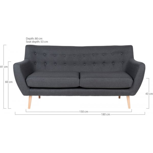 Monte 3-seters sofa - Mørkegrå/bøk Monte 3-seters sofa - Mørkegrå/bøk