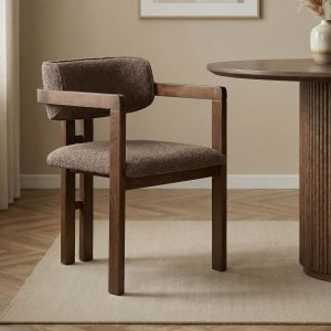 Lenestol Torpin i brun chenille og m�rk valn�tt