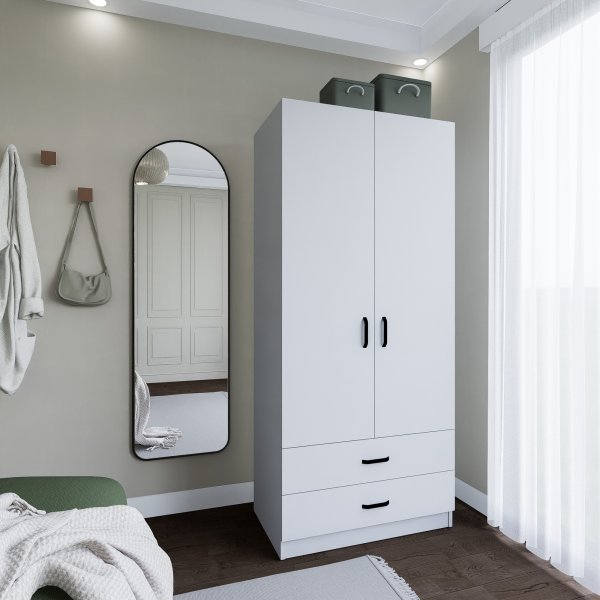 Yaman garderobe 80 x 47 x 182 cm - Matt hvit Yaman garderobe 80 x 47 x 182 cm - Matt hvit