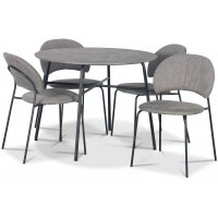 Tofta spisegruppe Ø100 cm bord i betongimitasjon + 4 stk Hogrän grå stoler