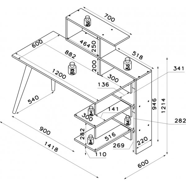 Uzay skrivebord 141,8x60 cm - Valnøtt/hvit Uzay skrivebord 141,8x60 cm - Valnøtt/hvit