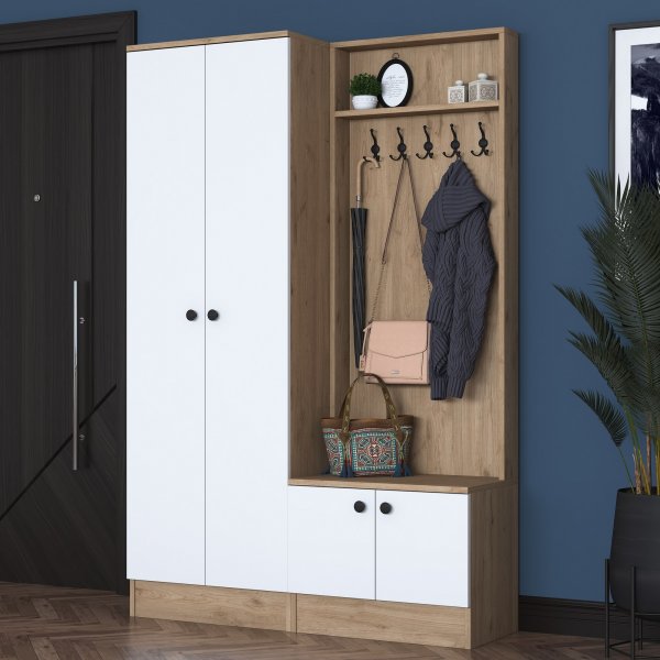Mendy hallmøbler - Hvit/valnøtt Mendy hallmøbler - Hvit/valnøtt