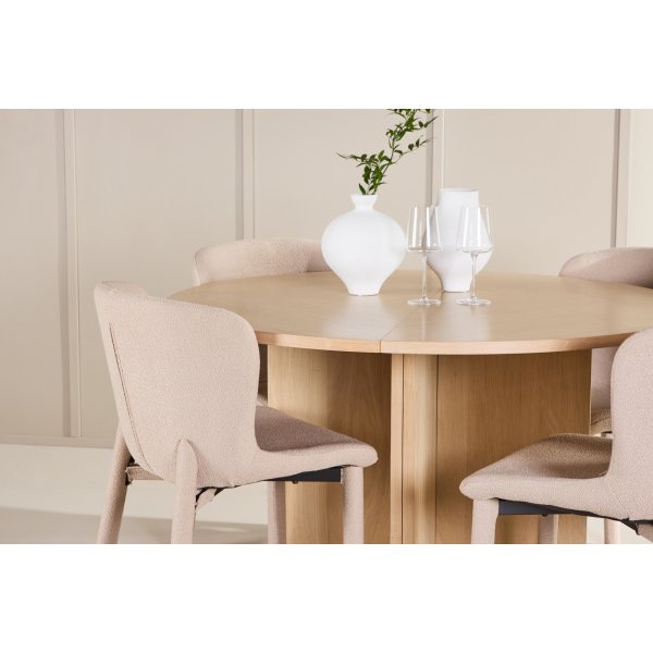 Spisebord Strada med 4 Astoria stoler - Beige/hvitvask Spisebord Strada med 4 Astoria stoler - Beige/hvitvask