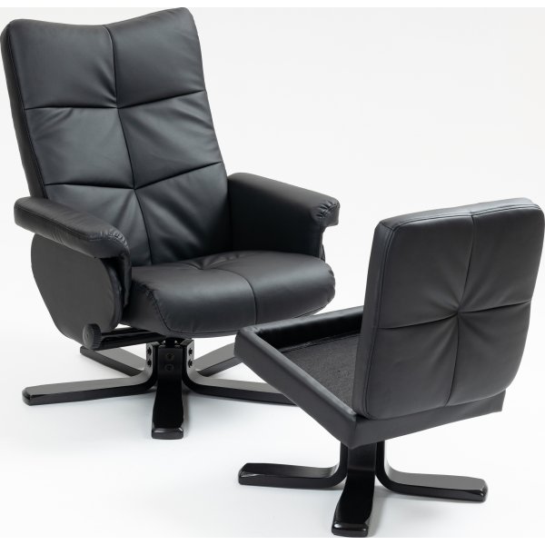 Duvns reclinerlenestol med fotskammel - Svart PU