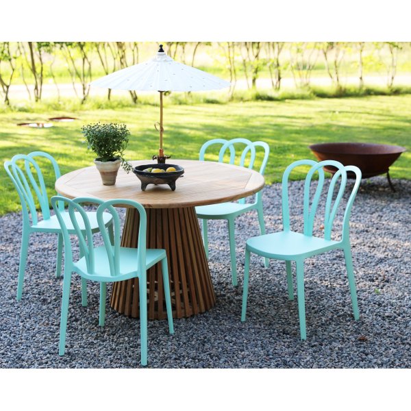 Spisegruppe Salt teak: Teakbord rundt 120 cm inkludert 4 stk. Bally stoler