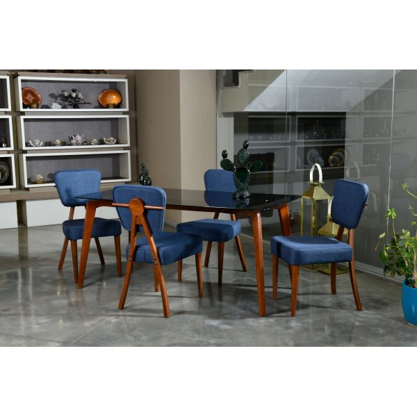 Lici spisegruppe - Valnøtt/blå Lici spisegruppe - Valnøtt/blå