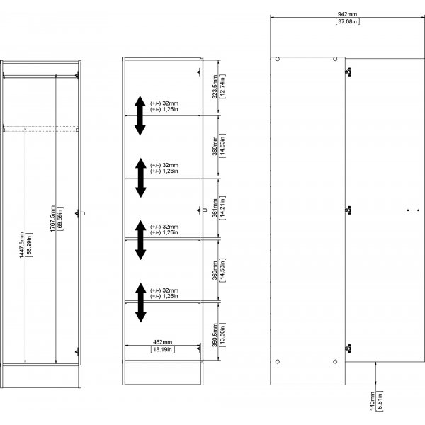 Fokusskap - Hvit - H�yde 200 cm - Bredde 49,2 cm