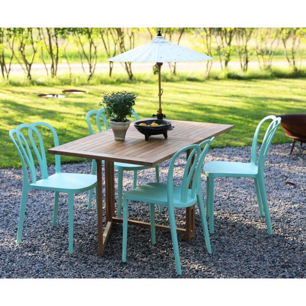Spisegruppe Salt teak: Slangbord i teak inkludert 4 stk. Bally stoler
