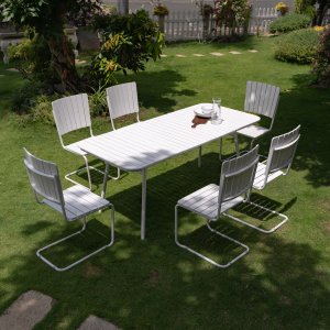 Holmsund matvaregruppe; bord 180x80 cm med 6 stoler - hvitt Holmsund matvaregruppe; bord 180x80 cm med 6 stoler - hvitt