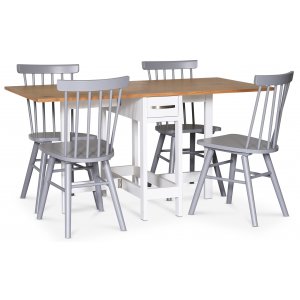 Fårö spisegruppe; Fårö klaffbord med 4 grå Orust pinnestoler
