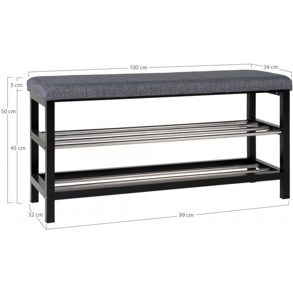 Padova benk med hylle - Gr/svart