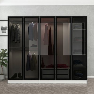 Cavolo garderobeskap 225x52x190 cm - Hvit/svart