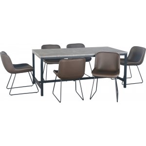 Texas spisegruppe med Texas spisebord i betong 180 cm og 6 Texas spisestoler Brun PU Texas spisegruppe med Texas spisebord i betong 180 cm og 6 Texas spisestoler Brun PU