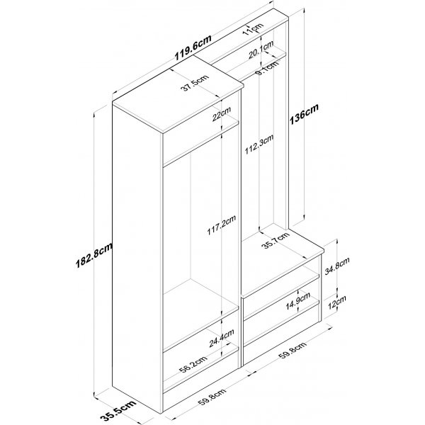 Mendy hallmøbler - Hvit/valnøtt Mendy hallmøbler - Hvit/valnøtt