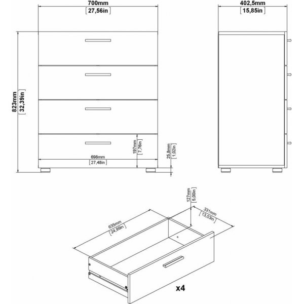 Pepe bred kommode med 4 skuffer - Valn�tt
