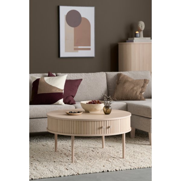 Slide sofabord Ø90 cm - Hvitpigmentert eik Slide sofabord Ø90 cm - Hvitpigmentert eik